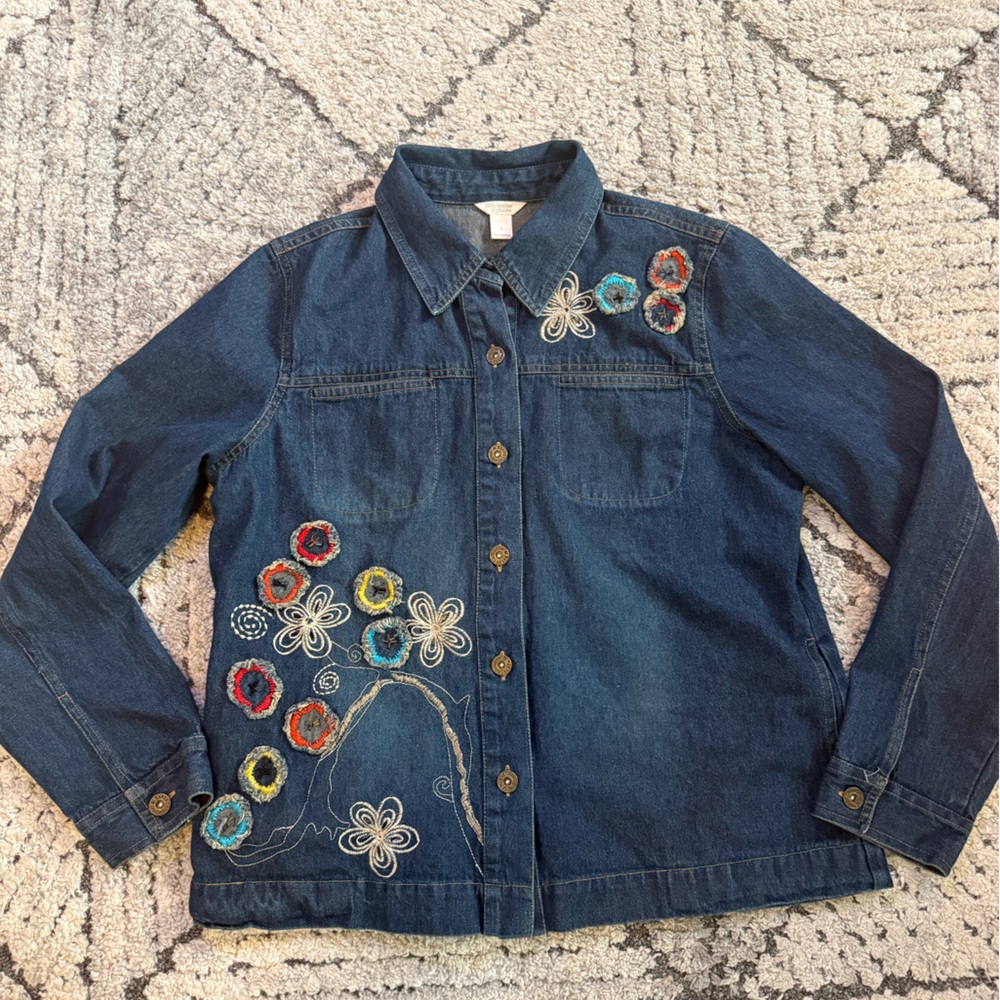 Christopher & Banks Blue Denim Jacket with Floral Embroidery